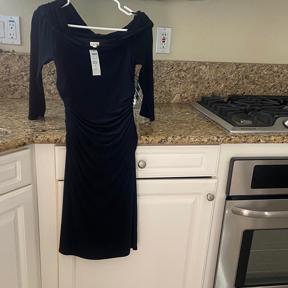 Cache Black off the shoulder stretchy roused  dress never worn new tags